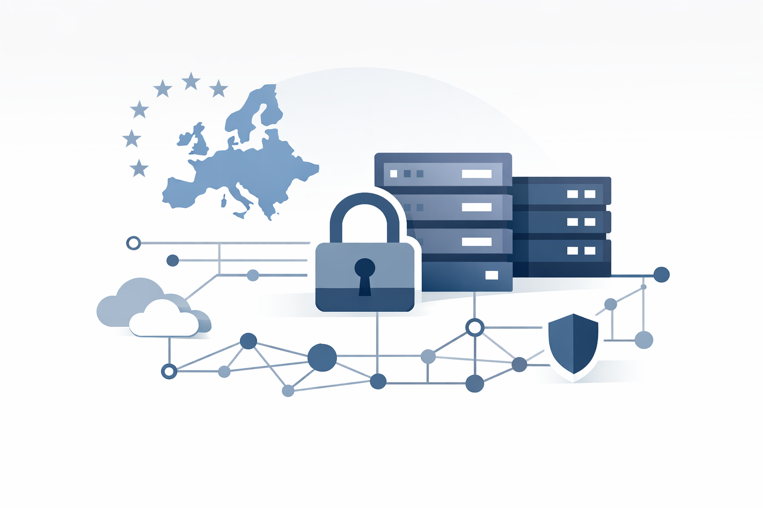 Abstracte weergave van EU-hosting en gegevensbeveiliging bij AVG maatwerk software
