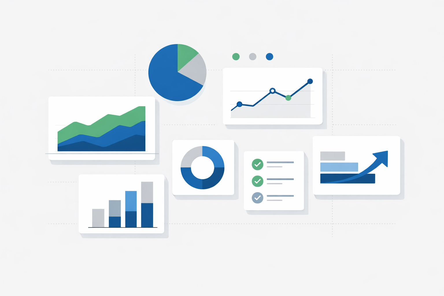 Abstracte illustratie van KPI-overzicht in een dashboard met bedrijfsgegevens