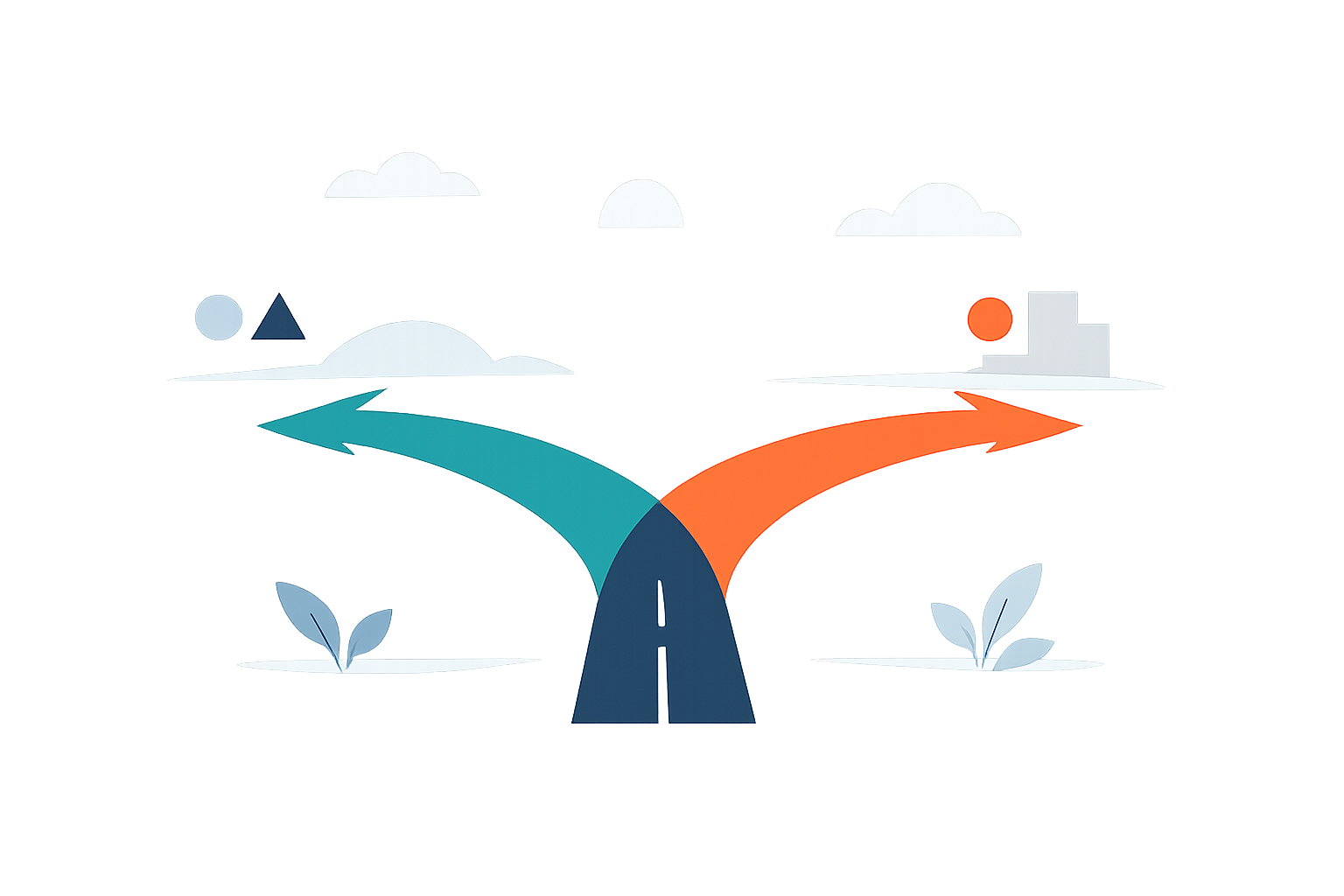 Abstracte illustratie van de keuze tussen PWA en native app laten maken